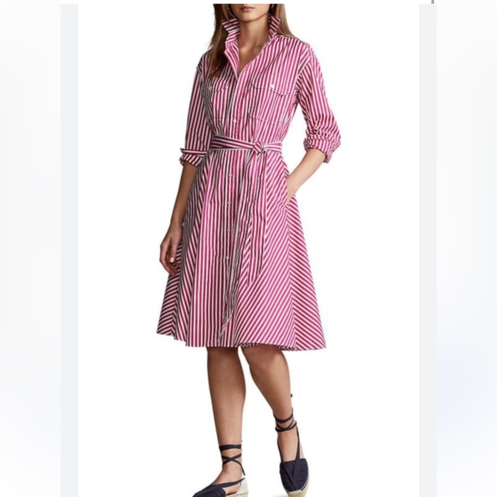 Ralph Lauren Pink and White Striped A line shirt dress